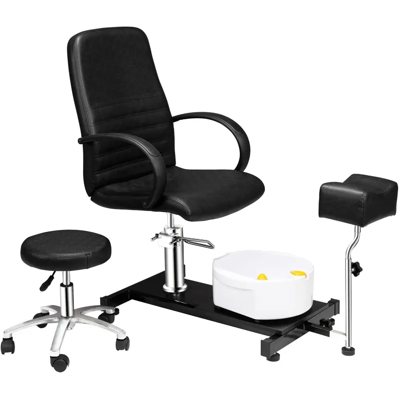 

Pedicure Chair with Stool & Bubble Massage Foot Bath, Hydraulic Pedi Chair for Nail Tech, Beauty Spa Salon Unit Station