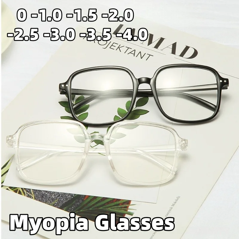 

Large-Frame Anti-Blue Light Myopia Glasses Unisex Stylish Black Transparent Frame High-Definition Eyewear Diopter 0 To -4.0