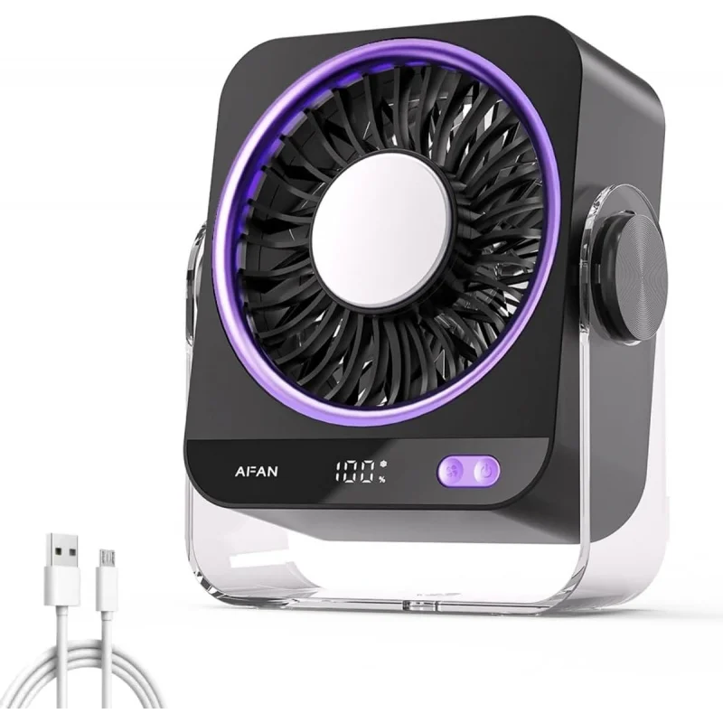 

Rechargeable USB Desk Fan with Cooling Function,5 Speeds Quiet Portable Fan,Small Personal Fan for Bedroom Office Travel Camping