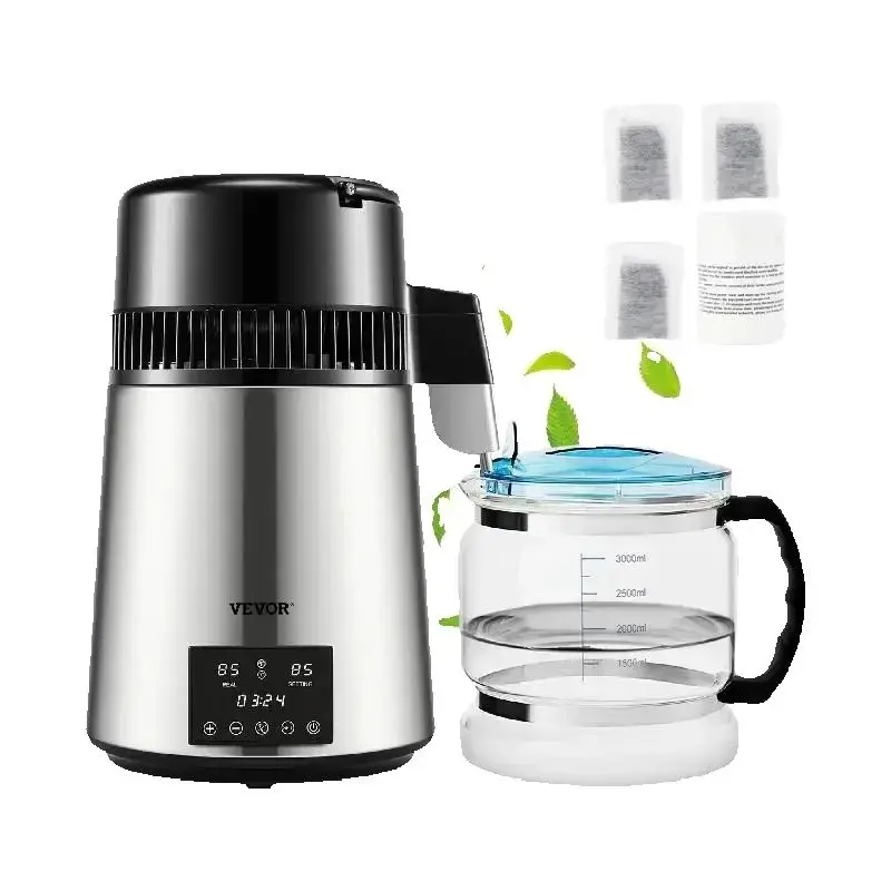 VEVOR 4L Water Distiller Purifier Filter Dispenser Drinking Bottle Softener Dual Temp Display Overheat Protection Home Appliance