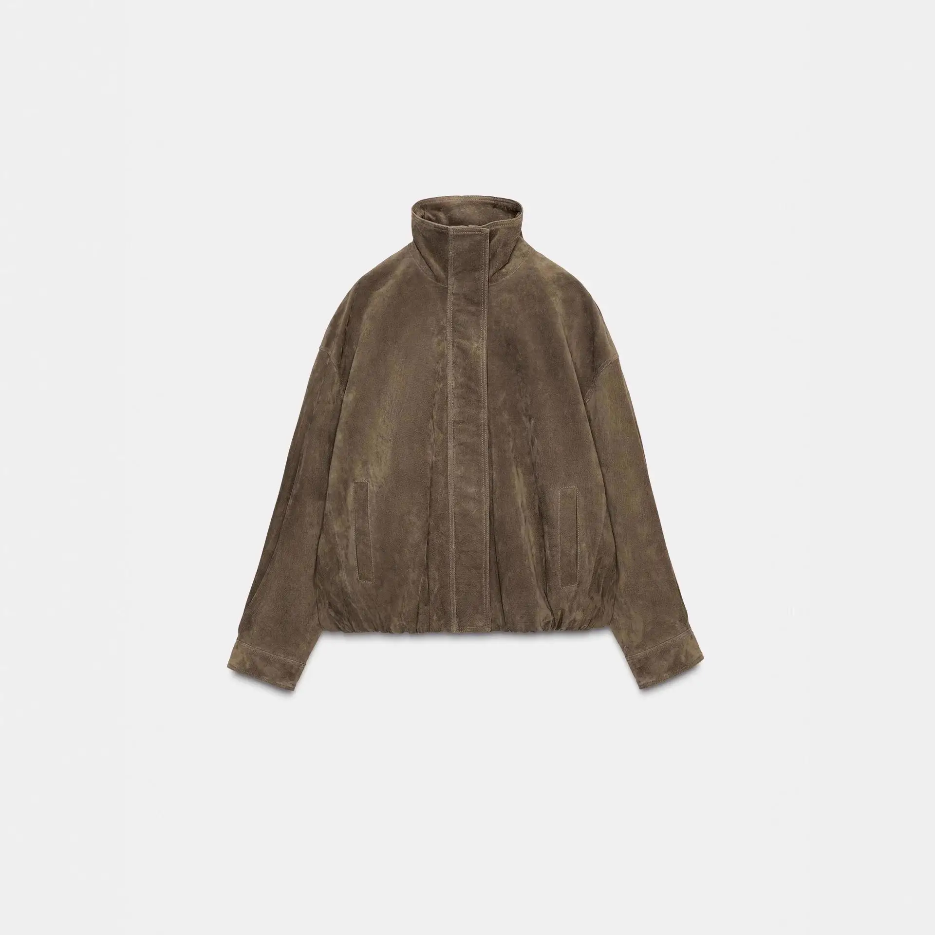 

Women's Suede Pilot Jaet Zipper Collar Quali Texture Street Sle Long Sve Coat Spring Autumn Faion Outerwear