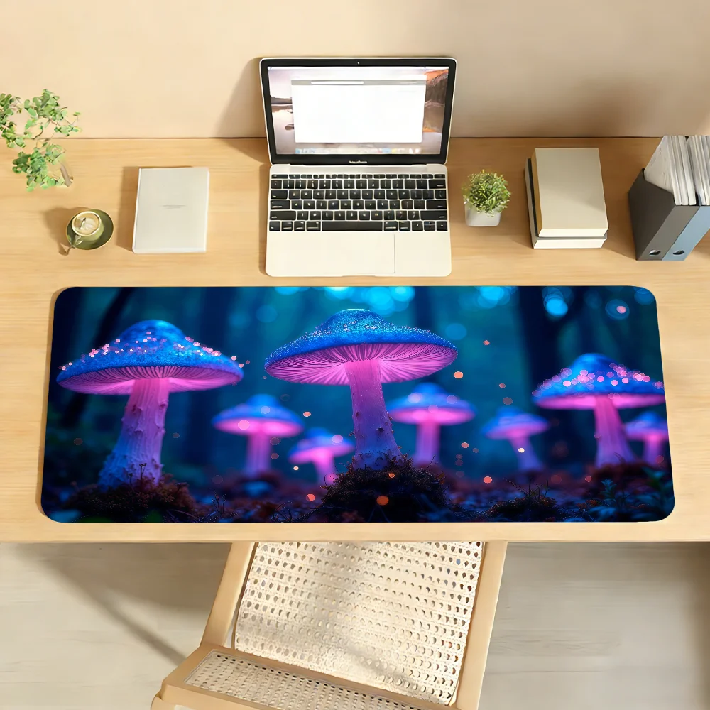 Neon Mushroom Psychedelic Mouse Pad Non-slip Locking Edge DeskMat PC Laptop Accessories Rubber Office Keyboard Game 350x900x3mm