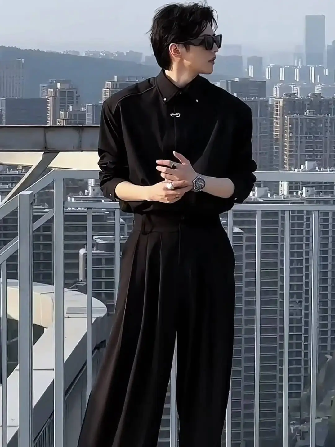 

Man Shirts Pants Set Spring New High Quality Office Suit Design Style Minimalist Shirt Set Casual Loose Shirt Pants Outfit
