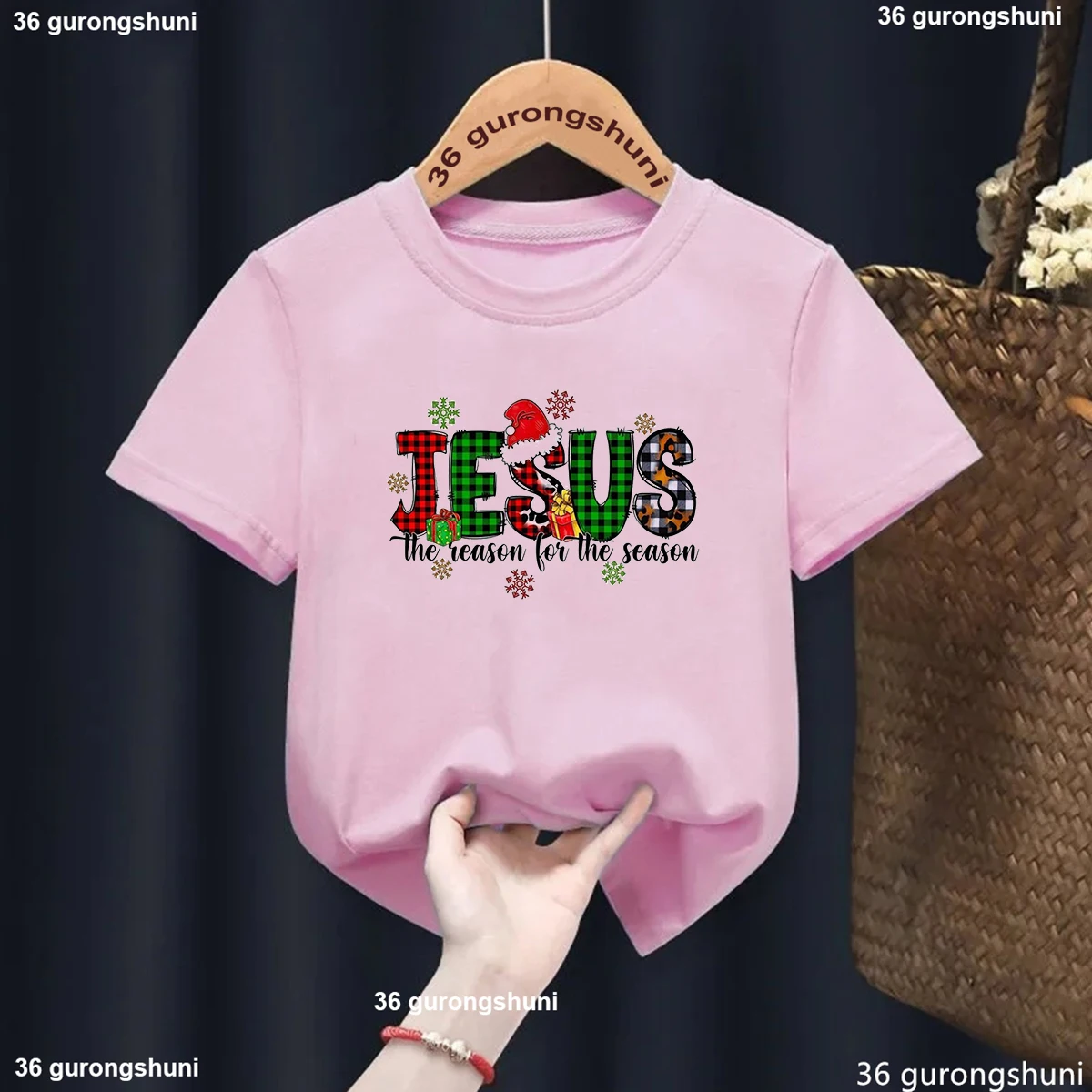 Jesus Christmas Graphic Printed Children'S Clothing Tshirt 2025 New Year Clothes Tshirt Cute Girls Tshirt Pink Short Sleeved Top