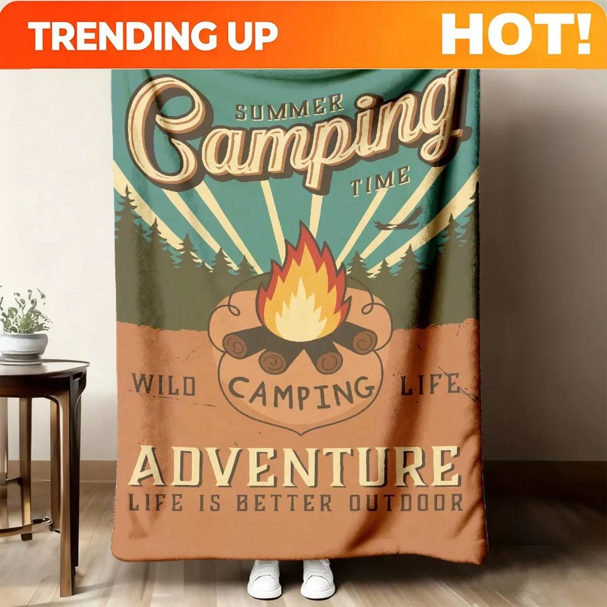 Custom 2026 New Arrivals 1pc Best Camping Flannel Blanket Extra Thick Allseason Soft Throw With Camping Graphics (Flames, Pine T