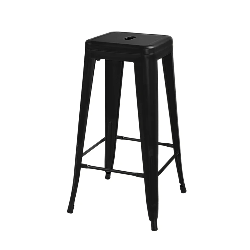 Low Price High Legs Armless Square Bar Metal Chairs Good Price Stackable Burly Indoor Restaurant Bar Stool