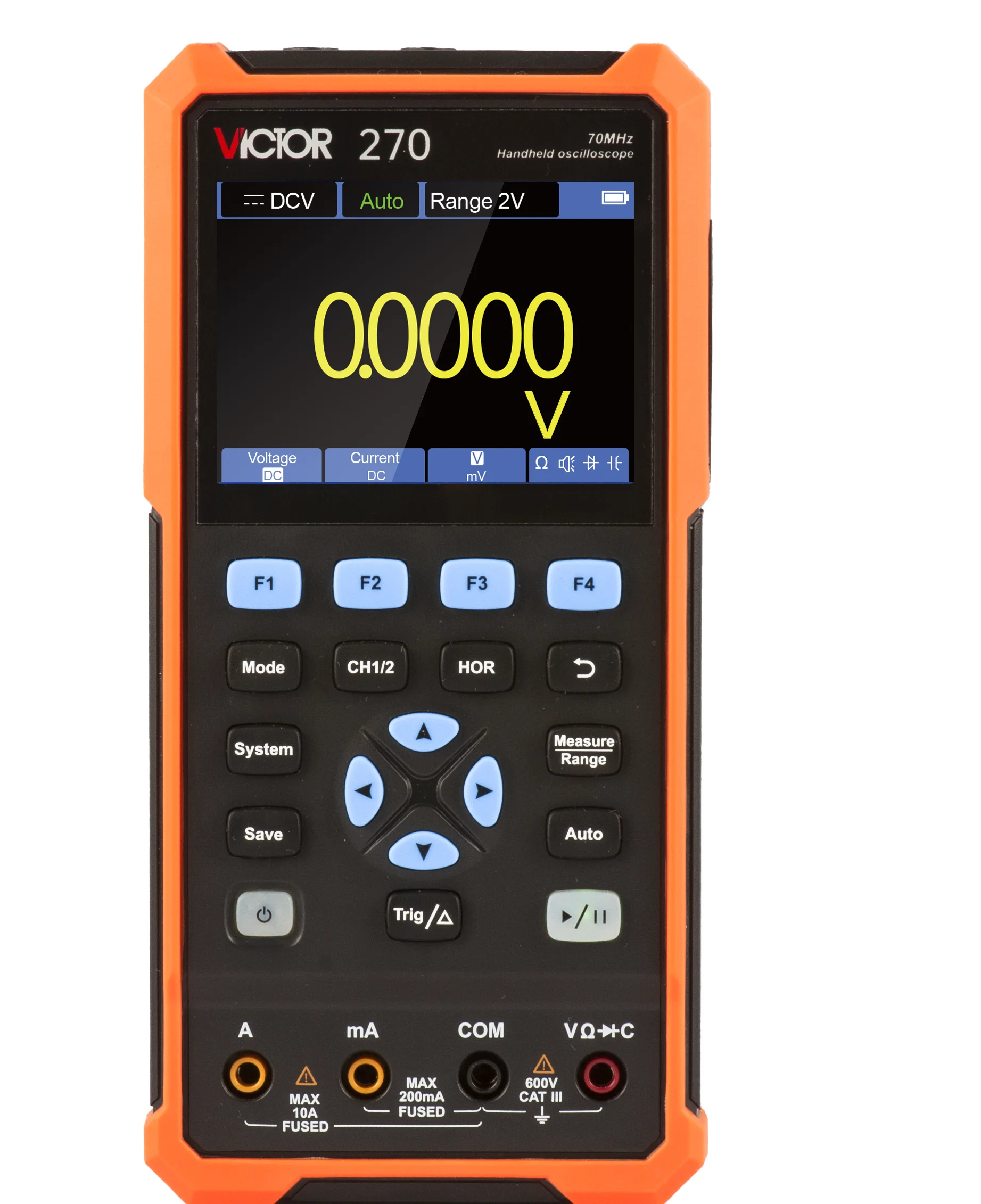 VICTOR 270 4 1/ 2 digit handheld digital oscilloscope with multimeter 2 channel usb scpi communication TRMS 70mhz bandwidth