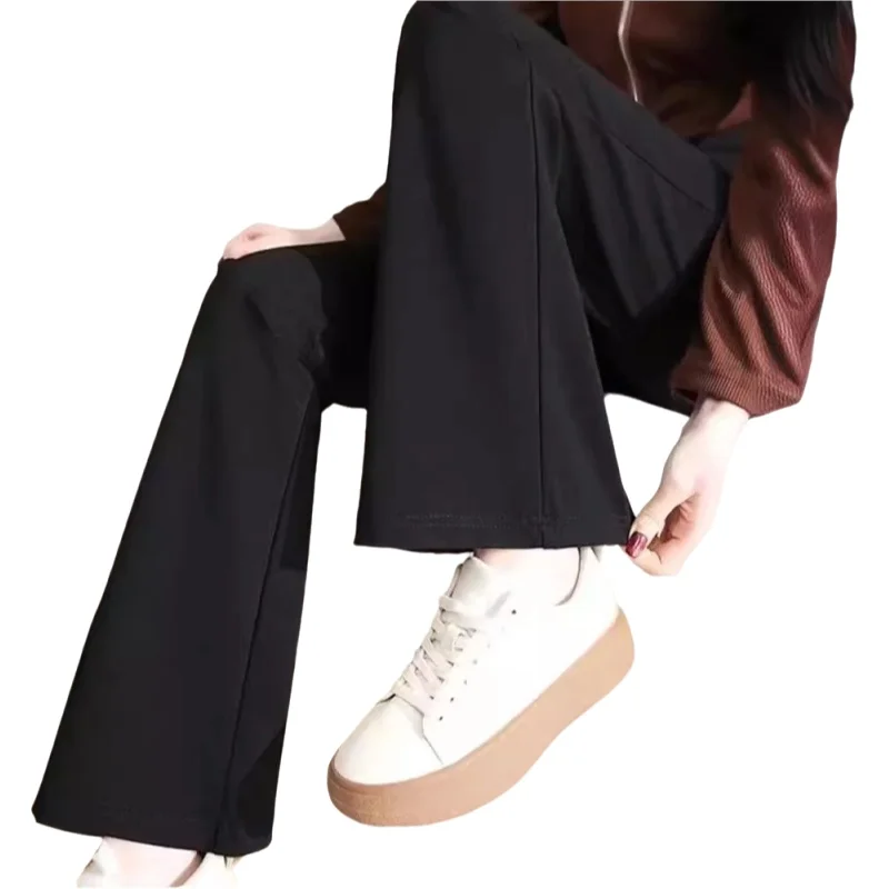 2024 New Black High-Waisted Slimming Bell-Bottom Casual Pants For Women Autumn Fashion Smooths Your Silhouette Mid-Age Womens Tr