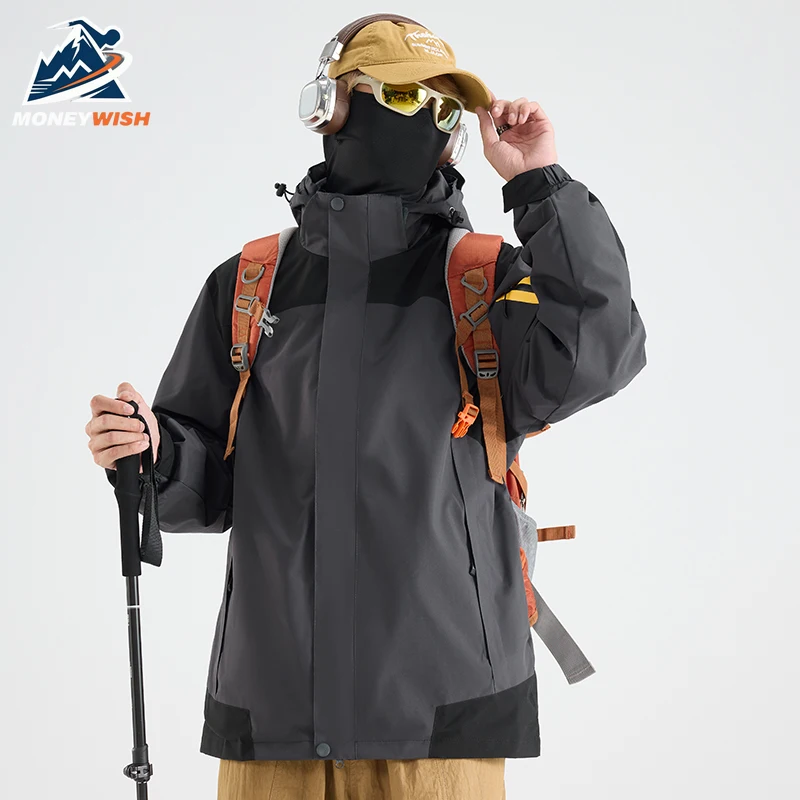 

MONEYWISH Charge Jacket 2025 Outdoor 3-in-1 Windproof Waterproof Warm Breathable Hooded Coat Mountain Camping Hiking Windbreaker