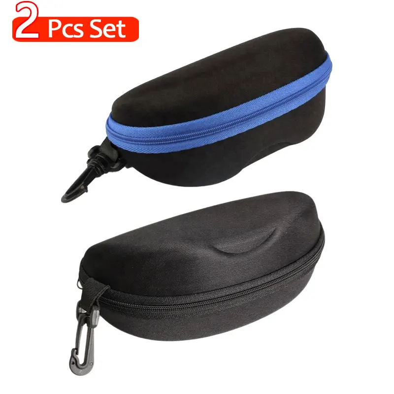 2Pcs Set Zipper Hard Shell Sunglasses Cases Portable Travel Eyeglasses Cases with Plastic Hook for Men Women