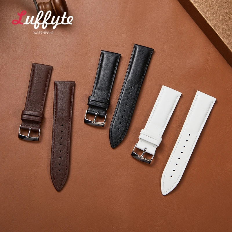 Soft Genuine Leather Watchbands 18mm 20mm 22mm Leather Watch Strap High Quality Black Brown White Universal Wrist Belt Bracelet