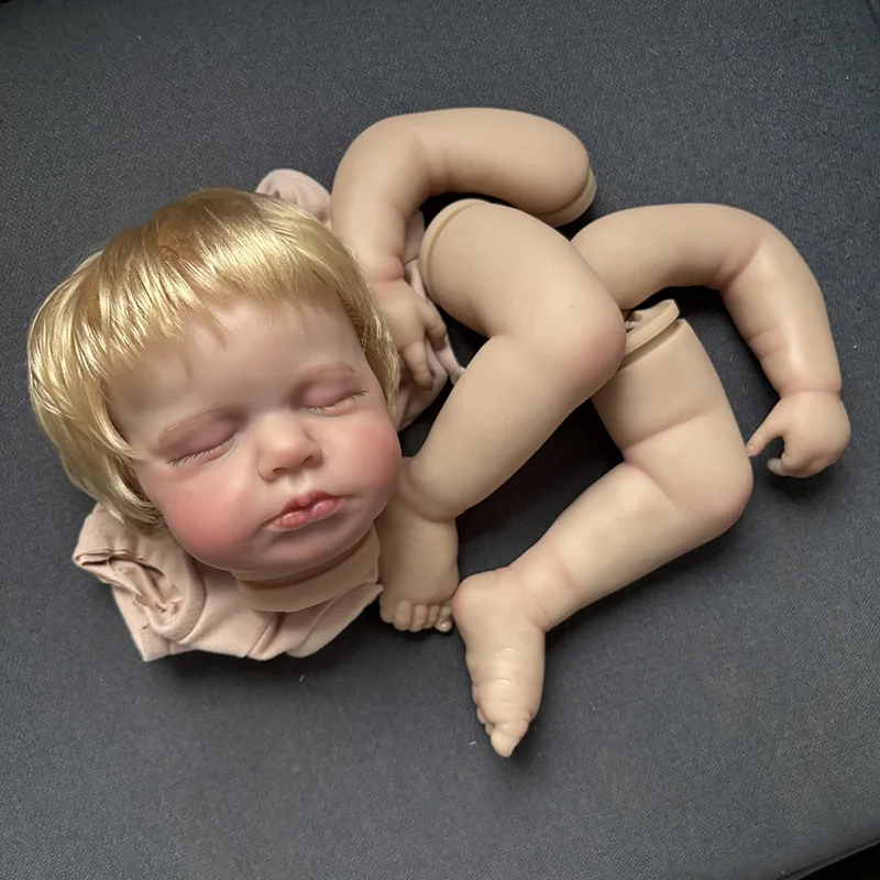19Inch Already Painted Reborn Doll Kit Loulou with Golden Hair Handmade Doll Parts DIY Handmade Bebe Reborn Kits