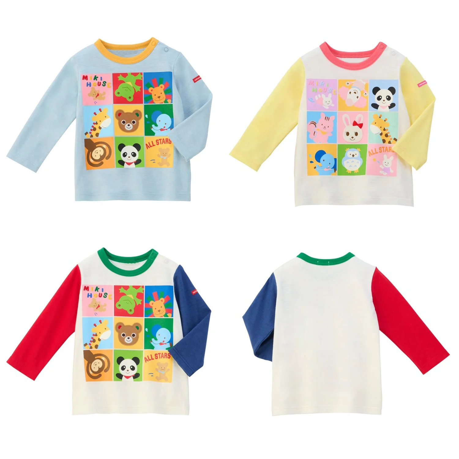 

2025 New Bamboo Fabric Nine Palace Grid Bear Rabbit 25 Autumn New Style Boys and Girls Japanese All Cotton Long Sleeve T-shirt