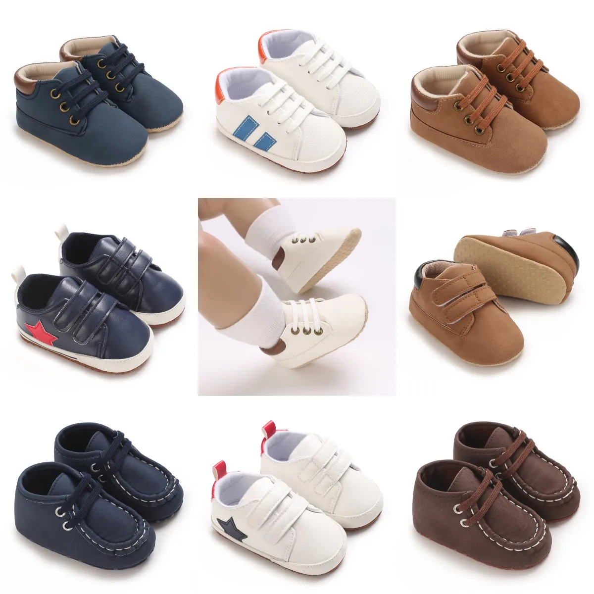 

0-18 Months Baby Shoes Classic Leather Soft Soles Non Slip Toddler Walking Shoes for Boys and GirlFirst Step Walking Shoes