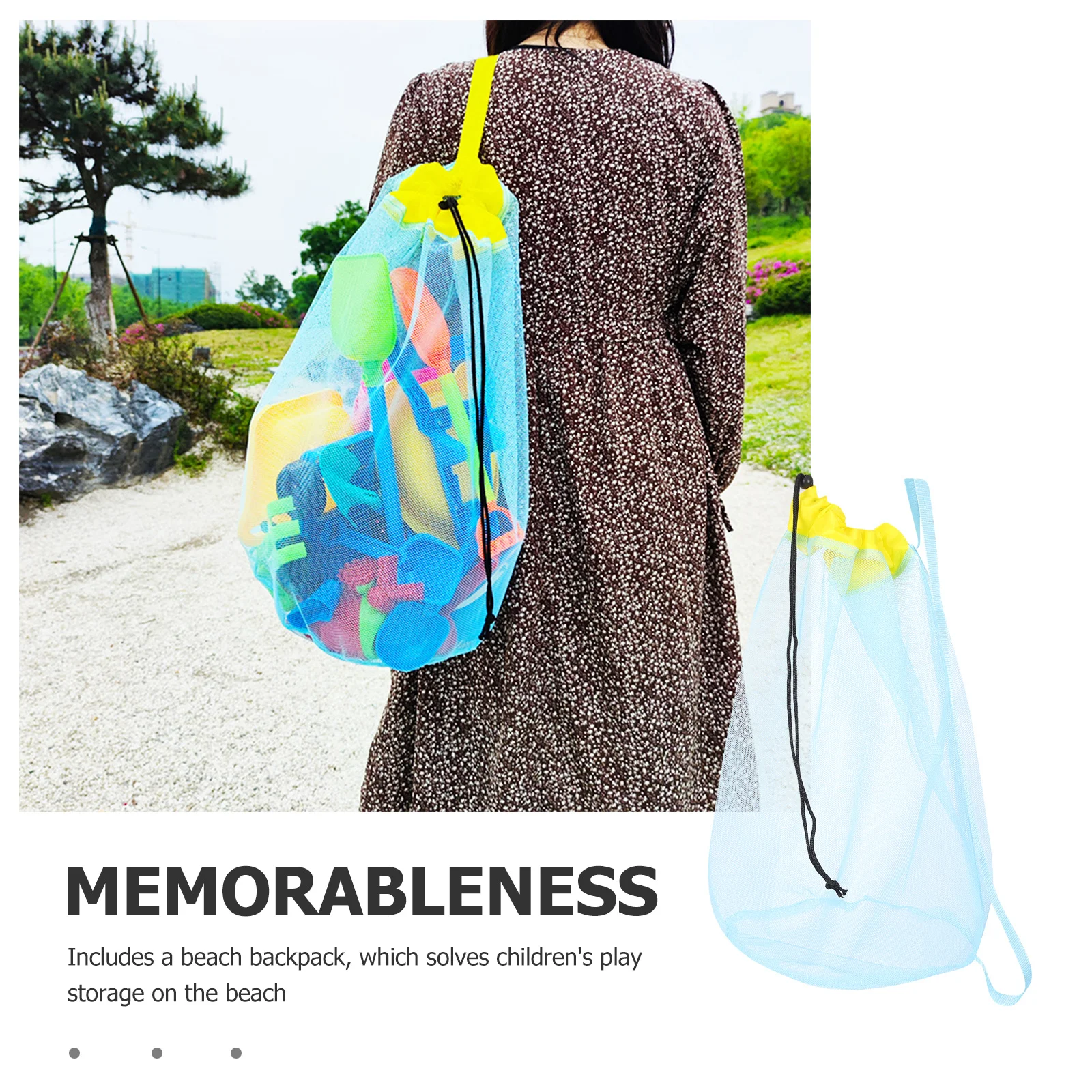 Bolsa de malla de playa con correas flexibles multiusos, cierre con cordón, adecuada para niños, niñas, viajes en la piscina, bolsa de playa para niños