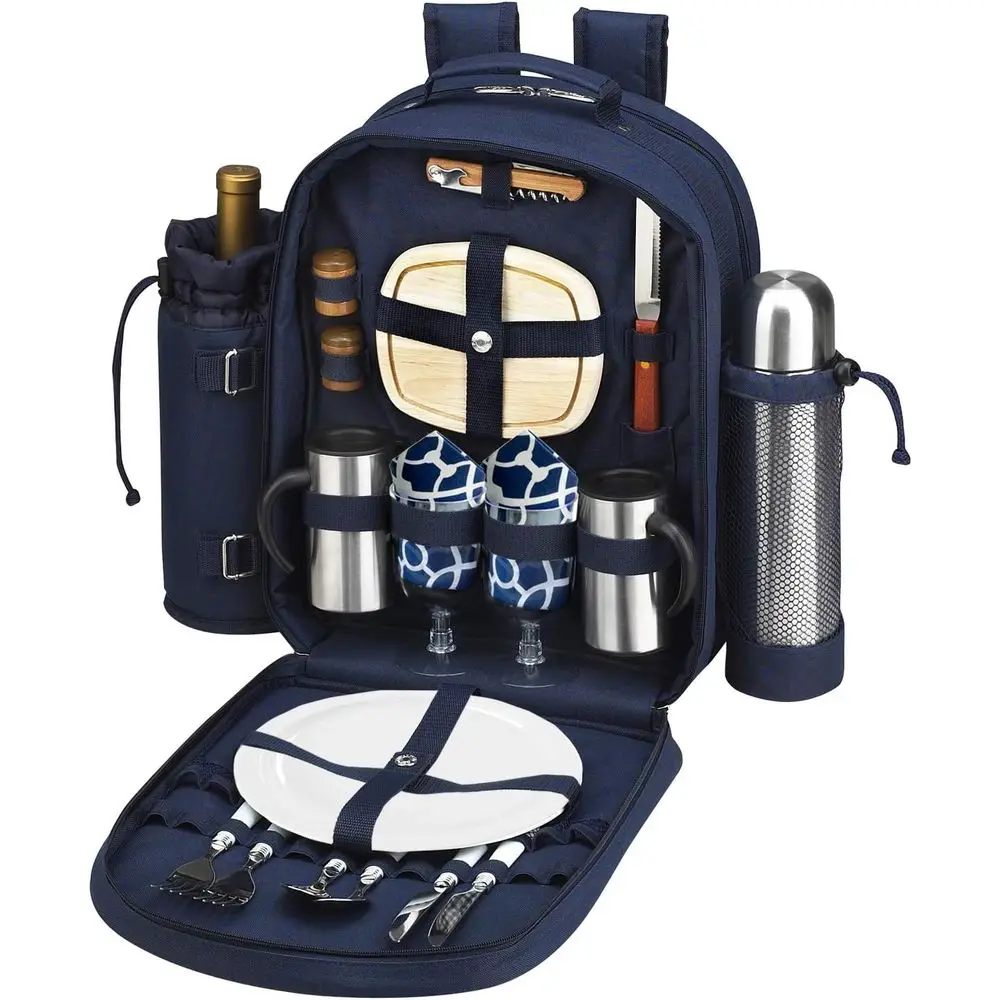 

Рюкзак для пикника на двоих с кофейным набором, термосумкой и изотермическим держателем для вина — разработан и собранный в США