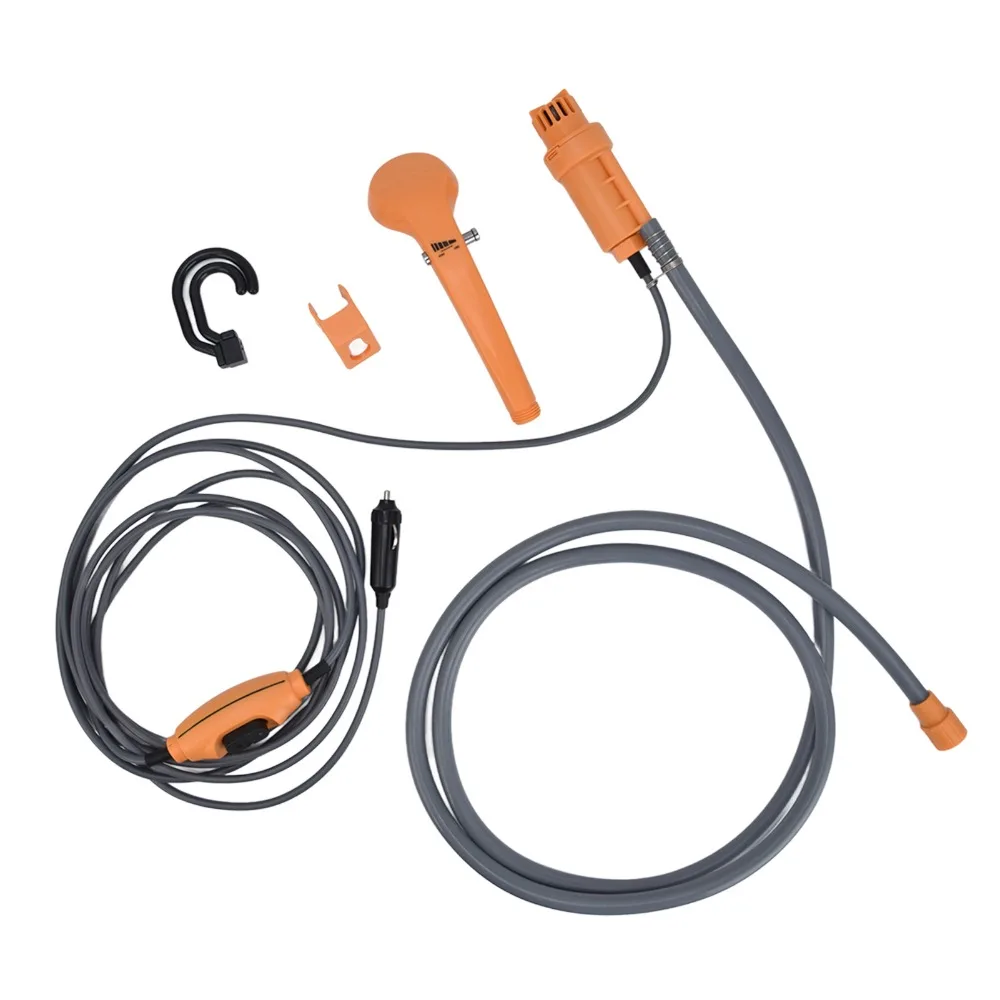 DC12V/24V Camping Shower 5 Meter Cable with Cigarette Lighter Plug Outdoor Shower Kit 3D Sprayer with Water Pump