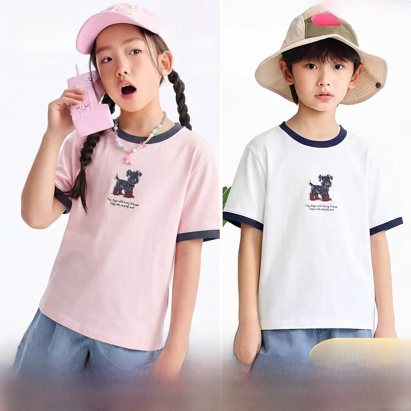 annil-cotton-round-neck-short-sleeve-t-shirt-unisex-kids'-summer-sportswear-casual-versatile-top-for-ages-3-16