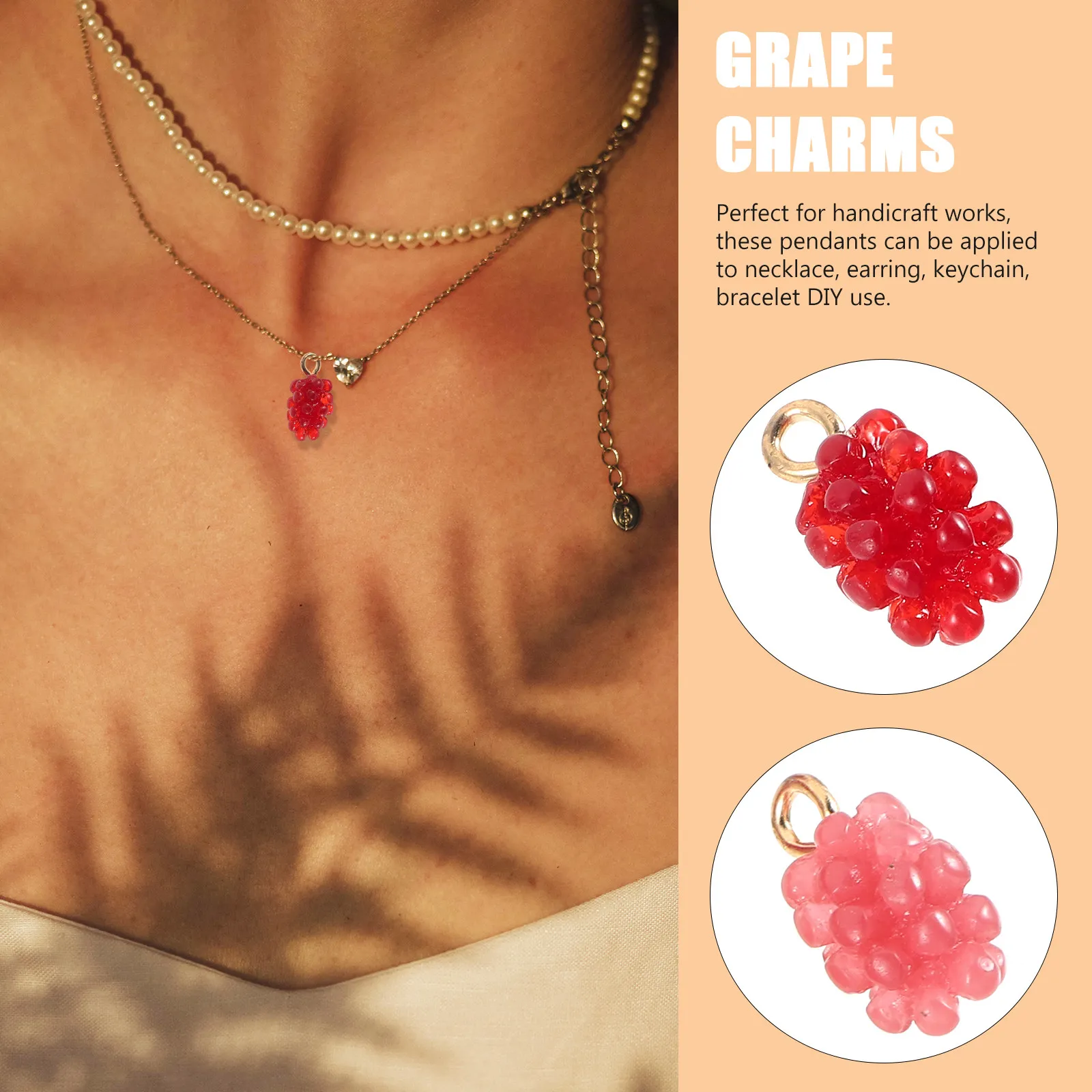 

12Pcs Hand Painted Resin Grape Charms Durable DIY Jewelry Accessories Pendants for Necklace Bracelet Earring Making