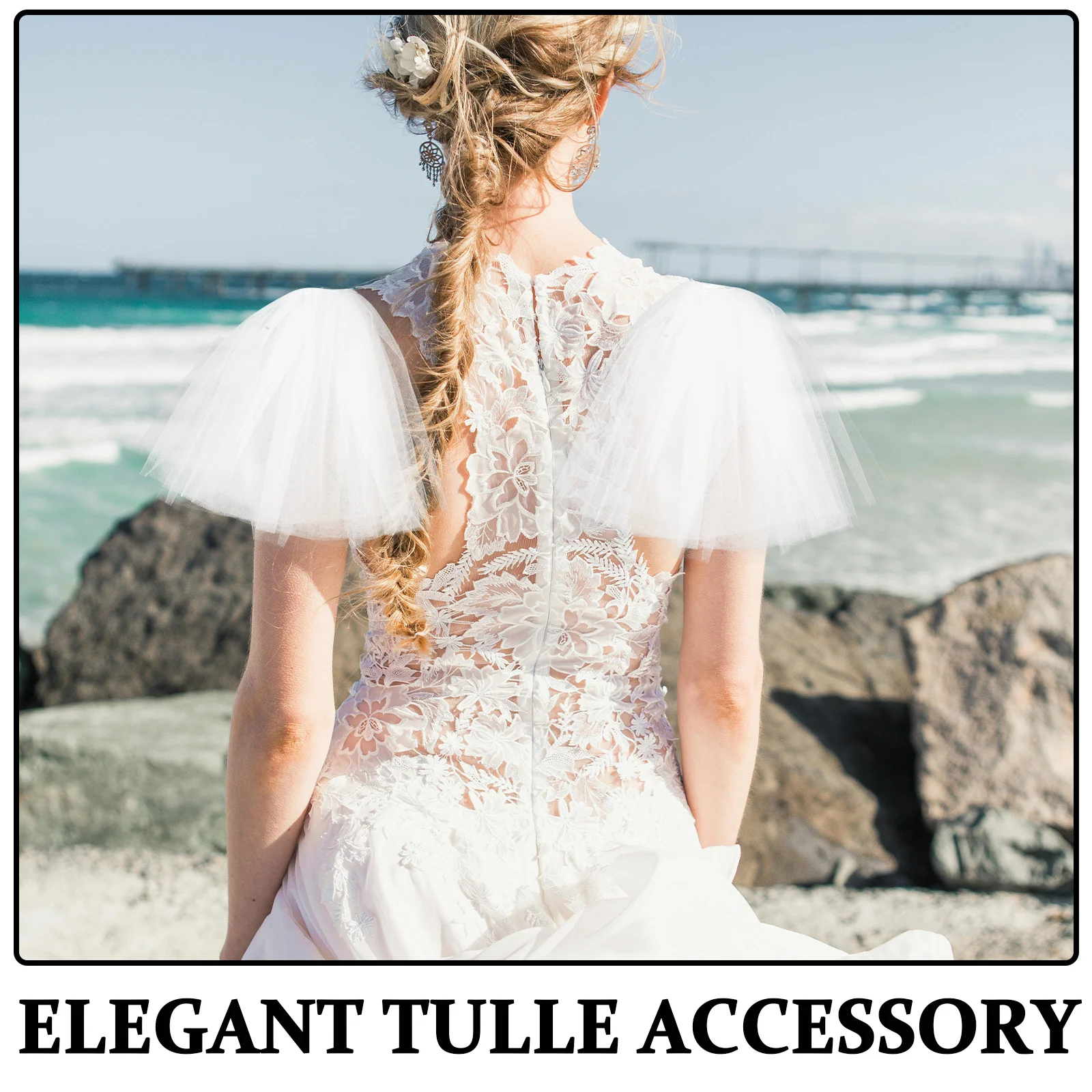 1 زوج أنيق العروس شال تول انفصال نفخة الأكمام لفستان الزفاف التبعي خفيفة الوزن الدانتيل الكتف كيب الزفاف الرسمي