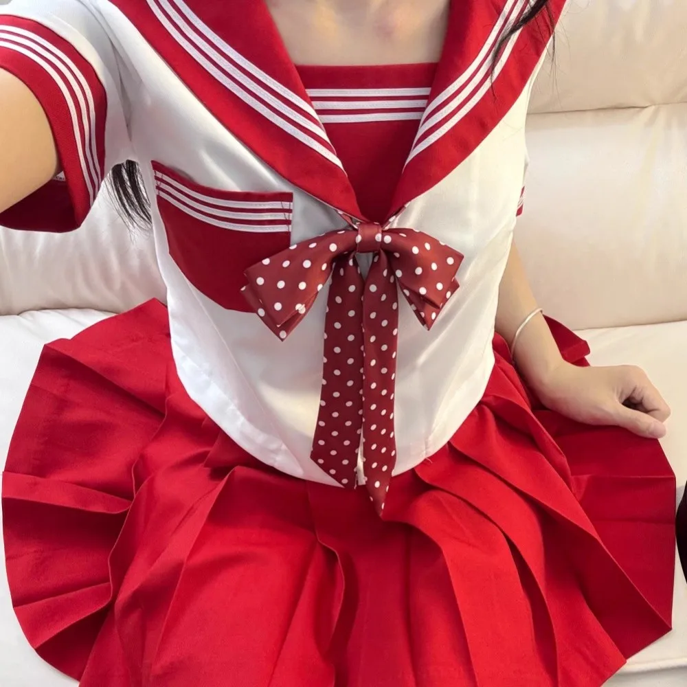 日本のセーラースーツ黒/白/赤/ピンク韓国カレッジセーラー服半袖女子高生学生 JK 制服制服