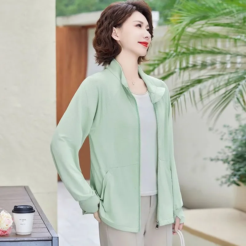 Mother Sunscreens Jacket Women Summer New Thin Breathable Ladies Ice Silk Sun-Protective Clothing Coat Fashion Outwear Cardigan