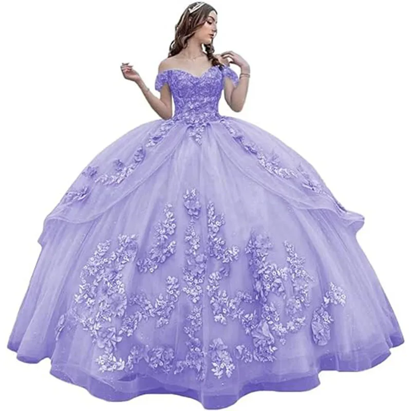 Lamour 2024 New Elegant Quinceanera Dress Candy Colors Off The Shoulder Princess Ball Gown Lace Appliques Vestido De 15 Anos