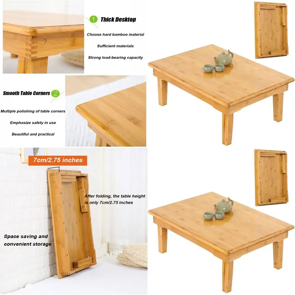 

Vintage Bamboo Dining Table, 60x60x32cm, Natural Wood Yellow Finish