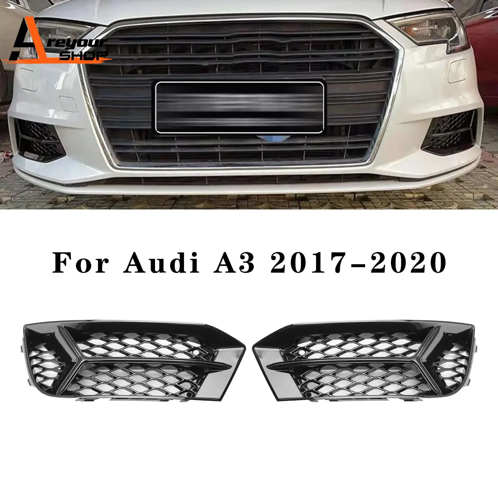 

Front Bumper Grill Fog Light Cover Lamp Frame Trim Fit for Audi A3 2017 2018 2019 2020