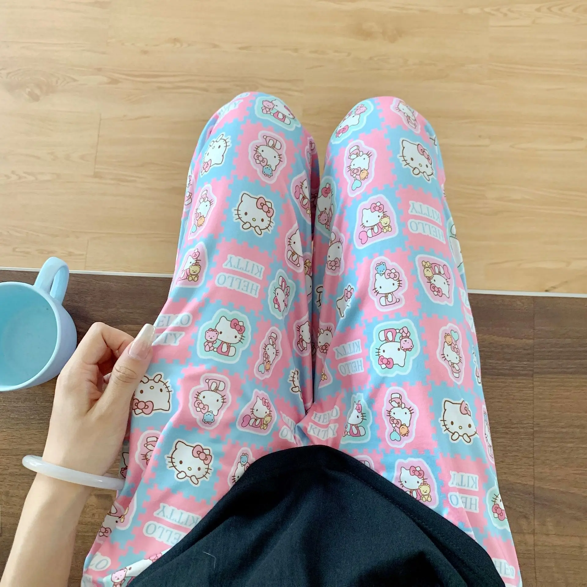 Anime Vrouwelijke Hello Kitty Pyjamabroek Lente Zomer Sanrios Nieuwe Cartoon Losse Leuke Homewear Vrije tijd Comfortabele Pyjamabroek