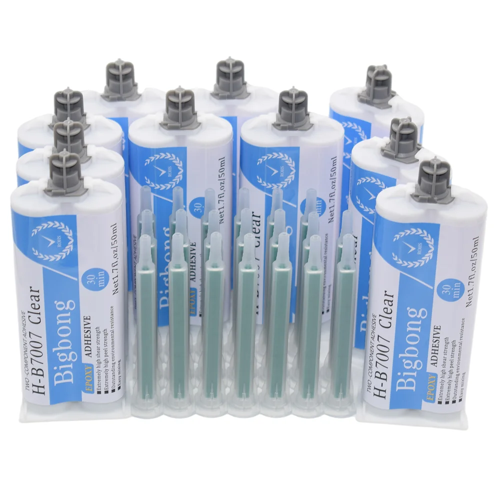 10pcs 50ml Transparent Epoxy Resin Glue Adhesive Two Component Strong Adhesives 1:1 AB Glues with 20pcs Static Mixing Nozzles