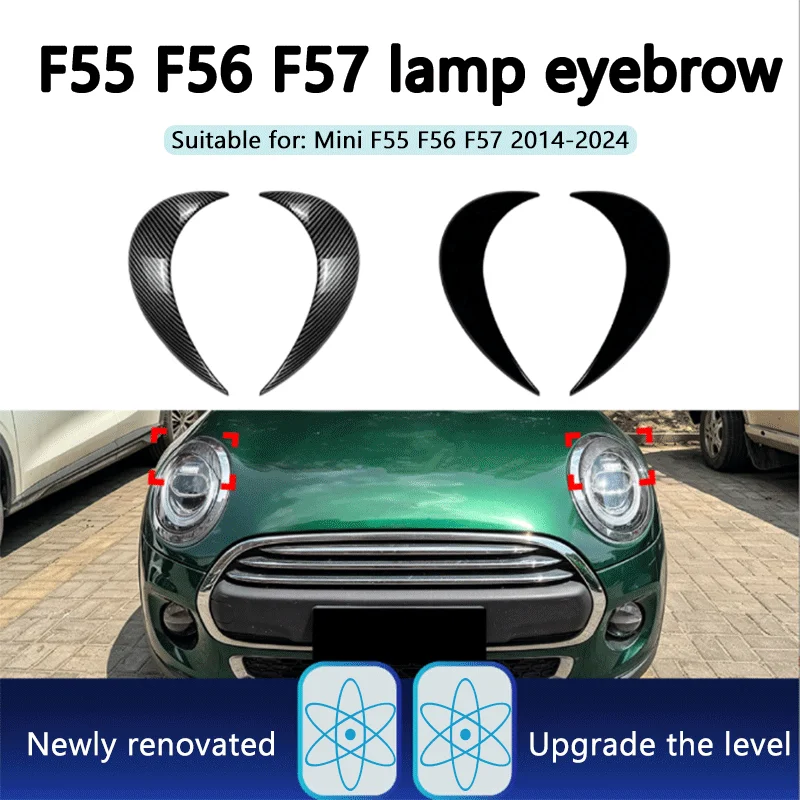 1Pair Black ABS Headlight Eyebrow Sticker For BMW Mini F55 F56 F57 2014-2024 Exterior Decoration Car Modification Accessories