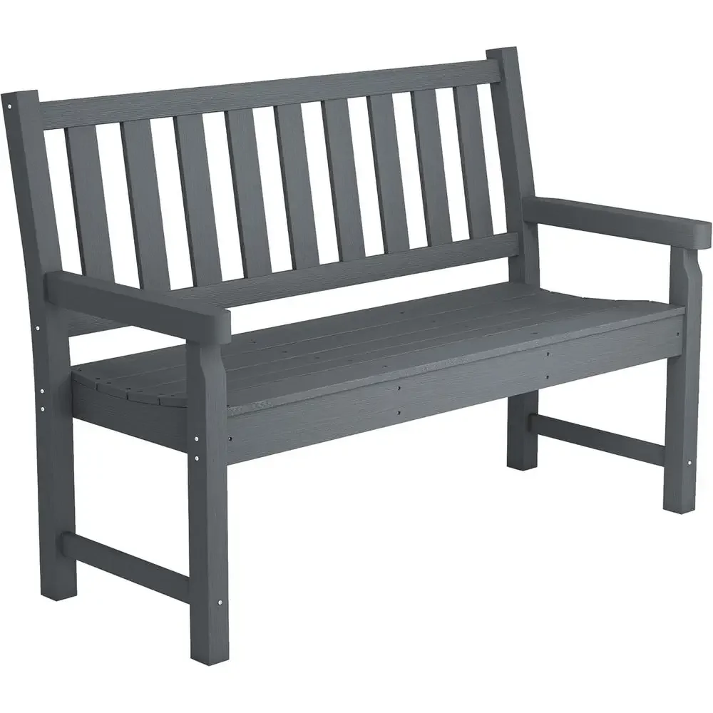 All-Weather 49 HDPE 2-Person Patio Bench, 528 lbs Capacity, Suitable for Garden, Backyard, Porch, Gray