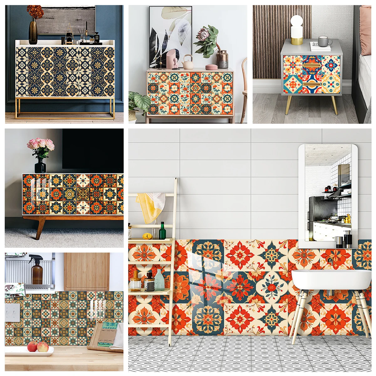 21 Styles Bohemian Tiles Sticker Kitchen Backsplash Oil-proof Bathroom Wall Decals Peel & Stick Waterproof Art Wallpaper