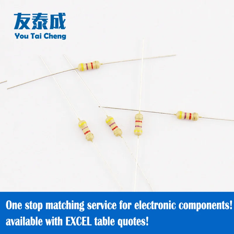 50PCS Directly Supplied by the Manufacturer, DIP Carbon Film Color Ring Resistor 1/4W(0.25W) ±5% 2.2Ohm 91Ohm 4.7KOhm 2.7MOhm