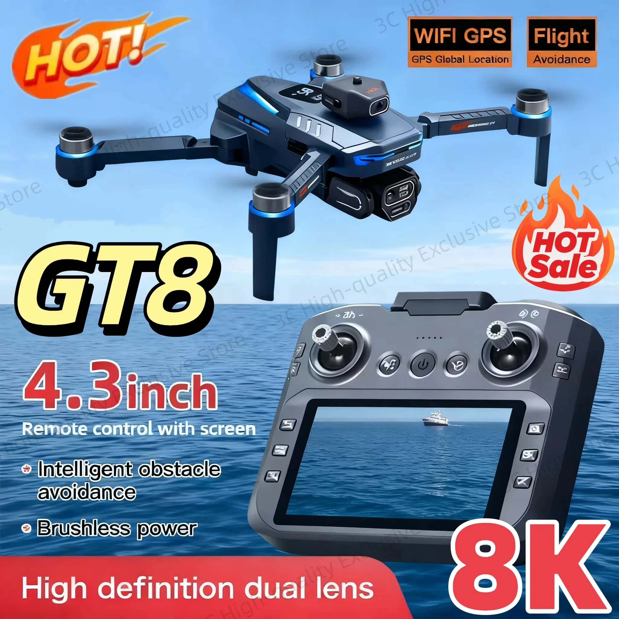 New GT8 Drone 8K HD Professional 360° Dual Cameras GPS 5G WIFI Brushless Motors Obstacle Avoidance Foldable Quadcopter 2026