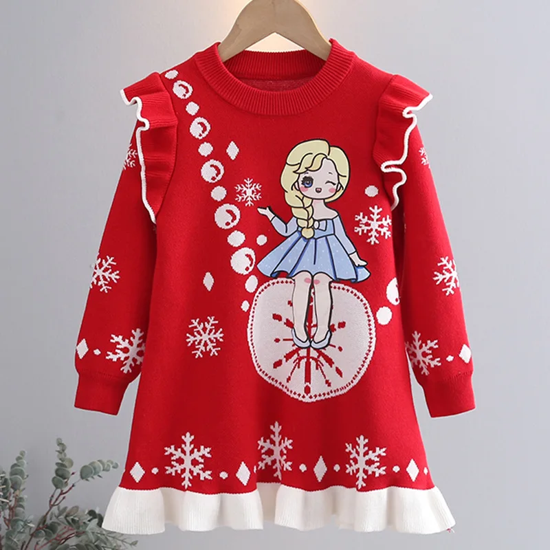 

Платье-свитер принцессы Диснея и Эльзы для девочек, комплект одежды на Рождество и Новый год, размер 100-140, праздничный наряд для девочек