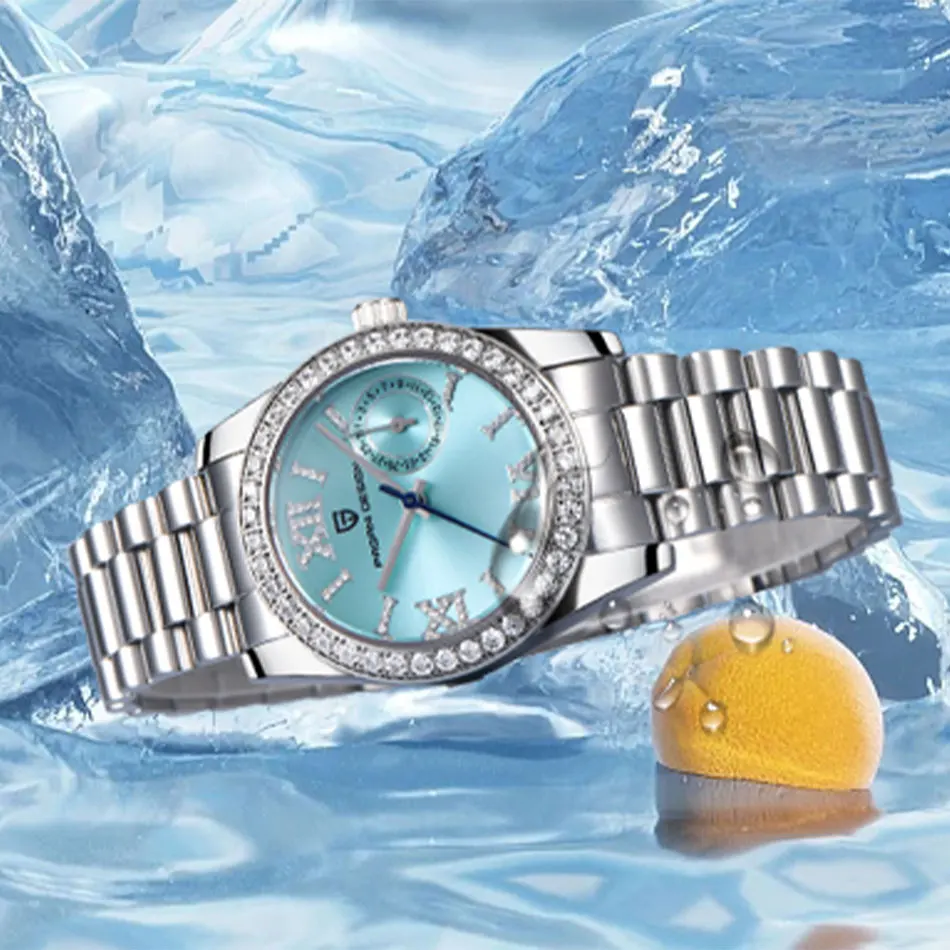 PAGANI DESIGN 1766 Luxury Brand Women VH65 Quartz Watch Diamond Inlaid Dial Design Date Stainless Steel Watches for Woman Reloj view 2