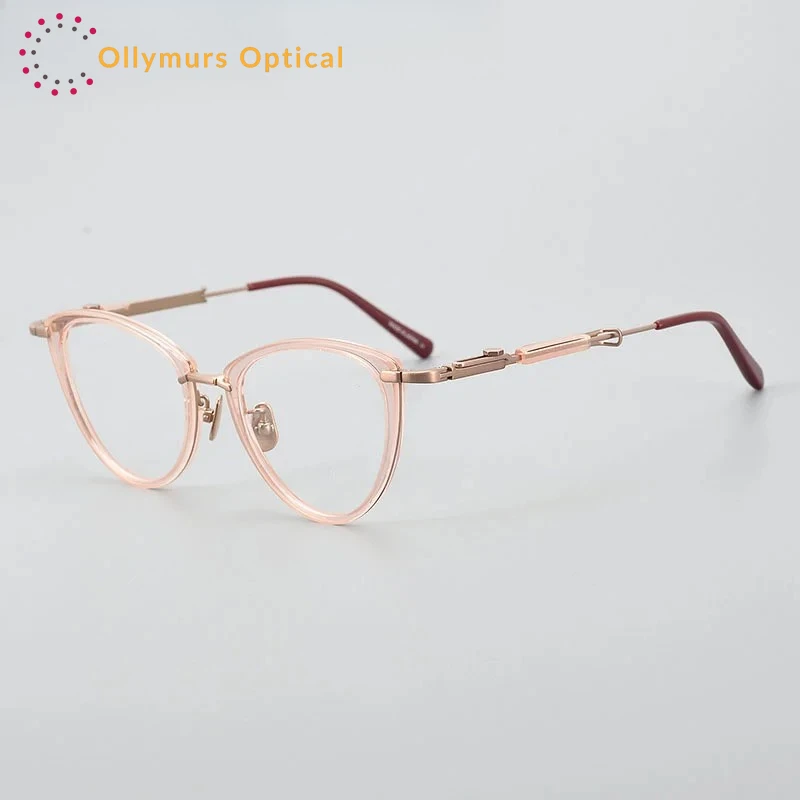 

OLLYMURS Cat Eye Women Glasses Optical Eyewear Frame Titanium Acetate High End Gafas for Prescription Lenses Female