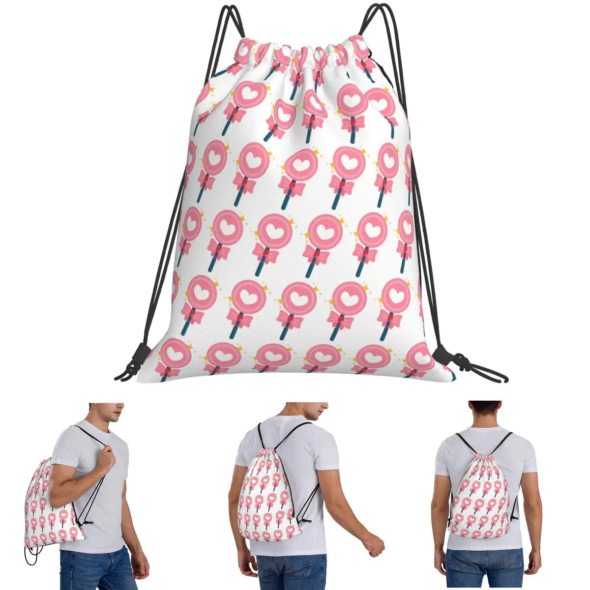Sweet Deluxe - Heart Lollipop Backpacks Portable Drawstring Bags Shoes Bag Book Bags for Man Woman Students