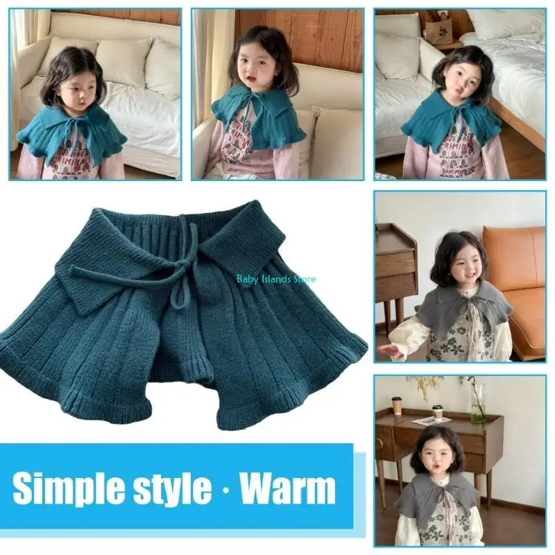 

K92D Autumn Winter Korean Baby Girls False Collar Decorative Infants Shawl Solid Color Lapel Casual Knitted Shawl