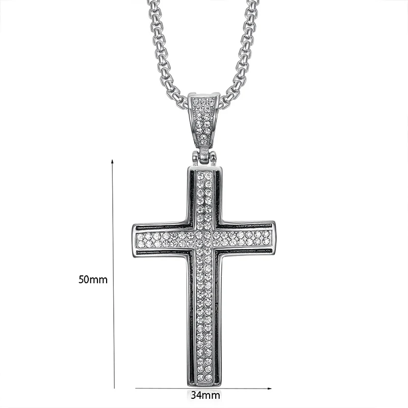 Hiphop Bling Iced Out Rvs Cross Hangers Ketting Voor Mannen Rapper Sieraden Goud Zilver Kleur