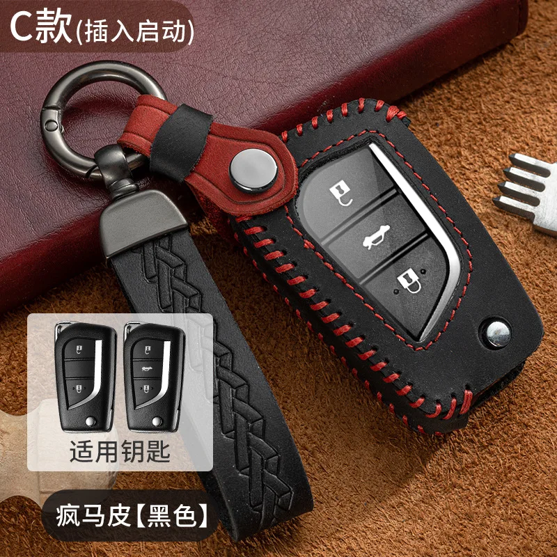 

Premium Leather Keycase Key Fob Cover for Toyota Camry/Corolla/CHR/RAV4/Highlander/Prado - Universal Fit & Protection