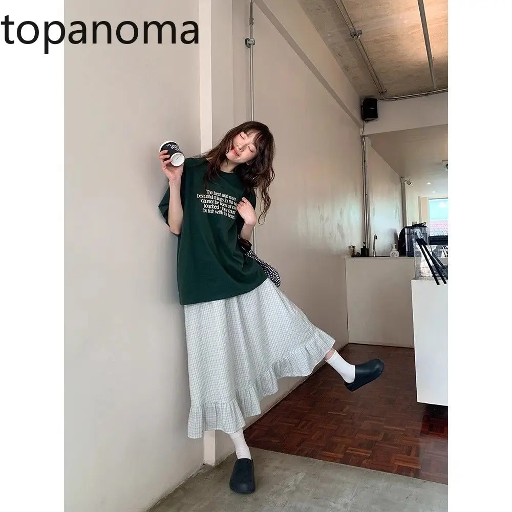 

Topanoma юбка-миди трапециевидной формы с краями листьев лотоса, женская летняя юбка 202, новые милые юбки с высокой талией, универсальные поездки на работу