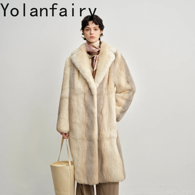 YOLANFAIRY Natural angora rabbit fur coats winter warmth long sleeve Medieval style whole real fur overcoats for woman 2025