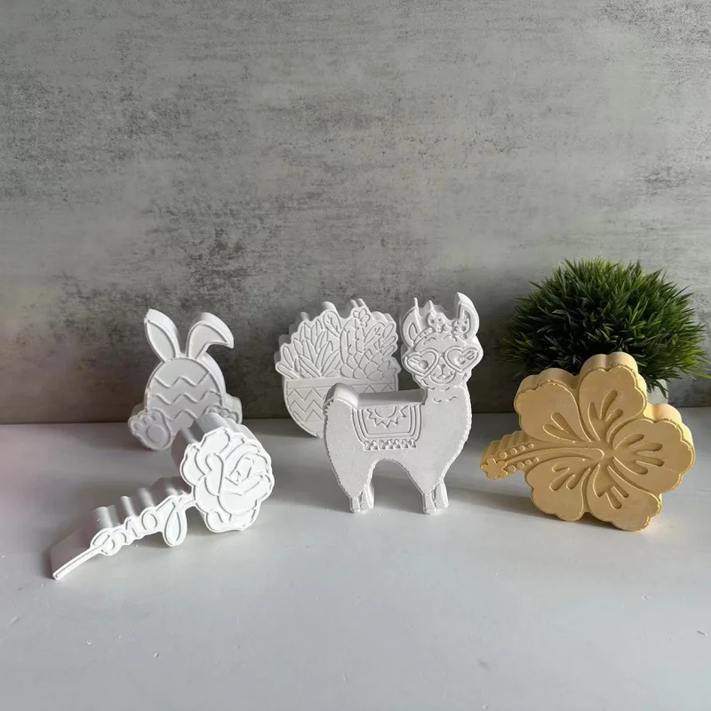 Hibiscus Flower Potted Rose Flower Four-Leaf Clover Car Mold Alpaca Rabbit Aromatherapy Candle Plaster Mold