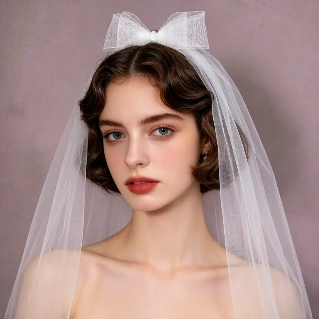 2Layer Bow Bridal Cute Bowknot Wedding Veil Whit Comb Sweet Shoulder Length Hair Accessories for Women Party G93