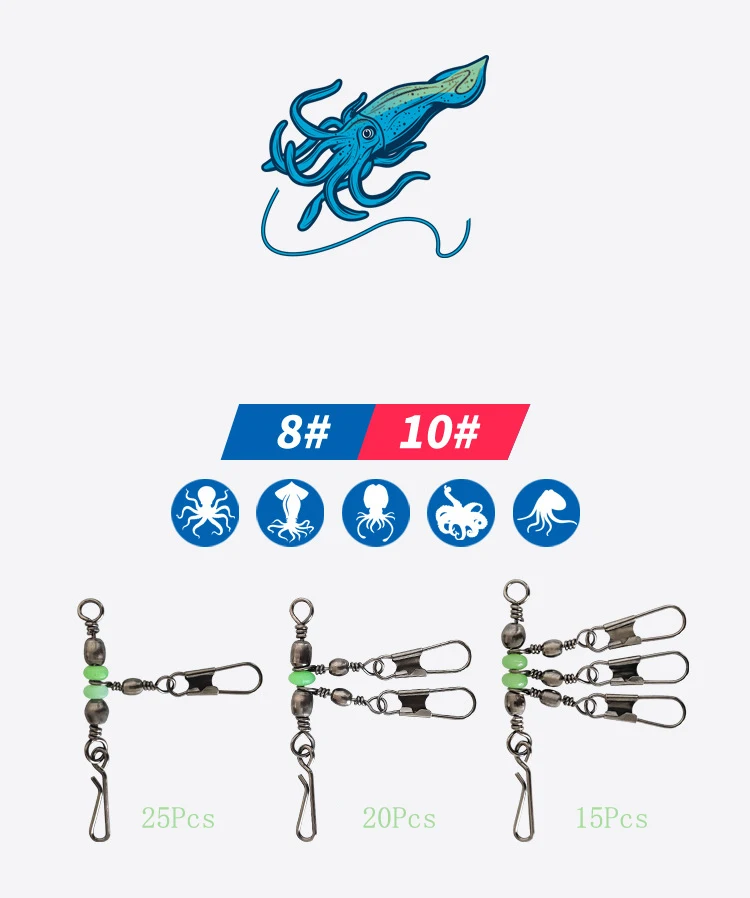 New 8# 10# Luya Shrimp Fishing Group Luminous Ball Bearing Rolling and Rotating Solid Ring Buckle Set Pin Set Fishing Connector