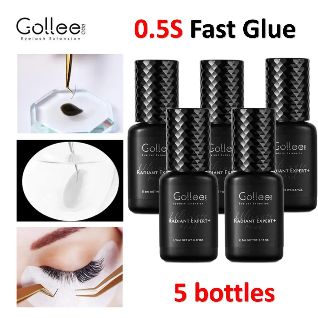 Gollee 0.5s Fast Drying Eyelashes Eyelash Glue Extensions Professional Eyelash Adhesive Lashes Supplies for Salon Eyelash Glue