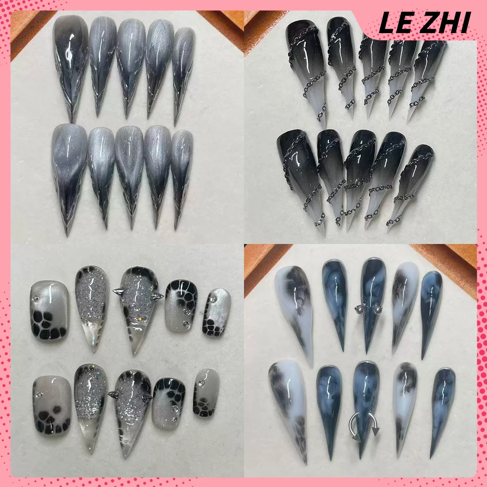 

Europe America Long Beast Claw Dragon Claw Handmade Full Cover Nails Colorful Diamond Sequins Gradients Wearable Press On Nails